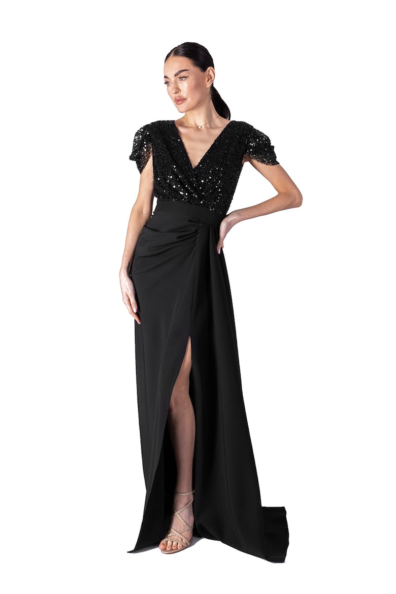Maxi Dress with Side Slit, Black