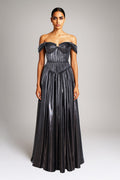 Maxi Dress with Off-the-Shoulder Neckline, Black