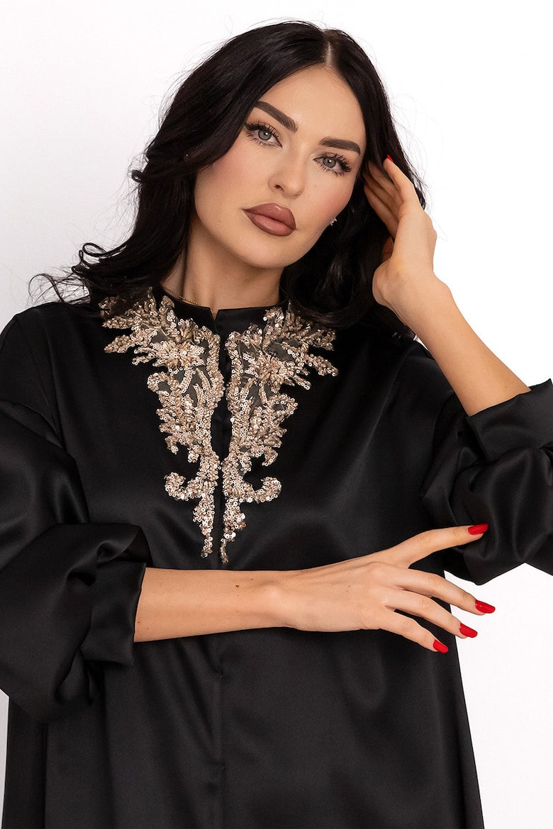 Kaftan Dress with Satin Finish, Black 5