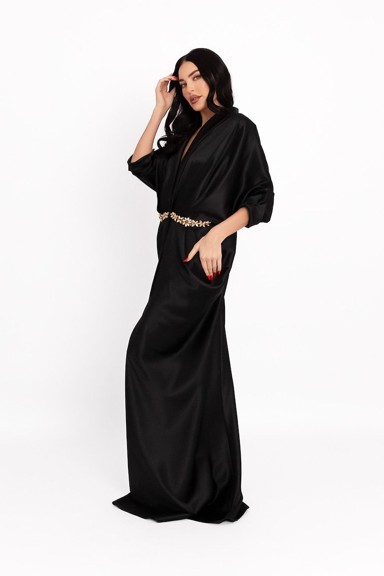 Kaftan Dress with Metallic Details, Black 2
