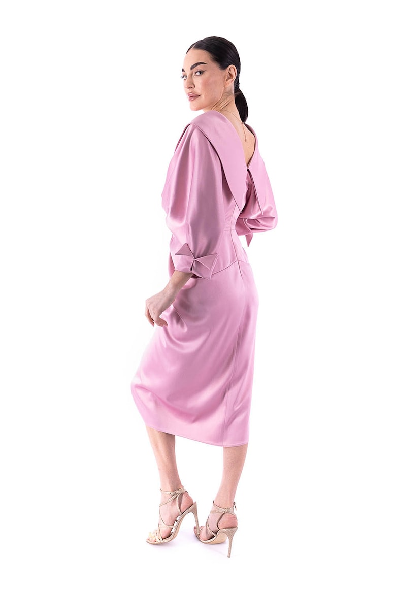 Draped Midi Dress with Three-Quarter Sleeves, Candy Pink 4