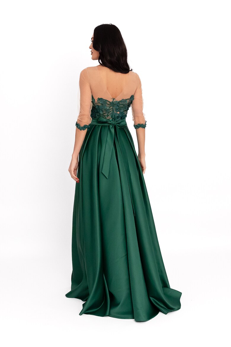 Satin Dress with Tulle Inserts, English Green 3