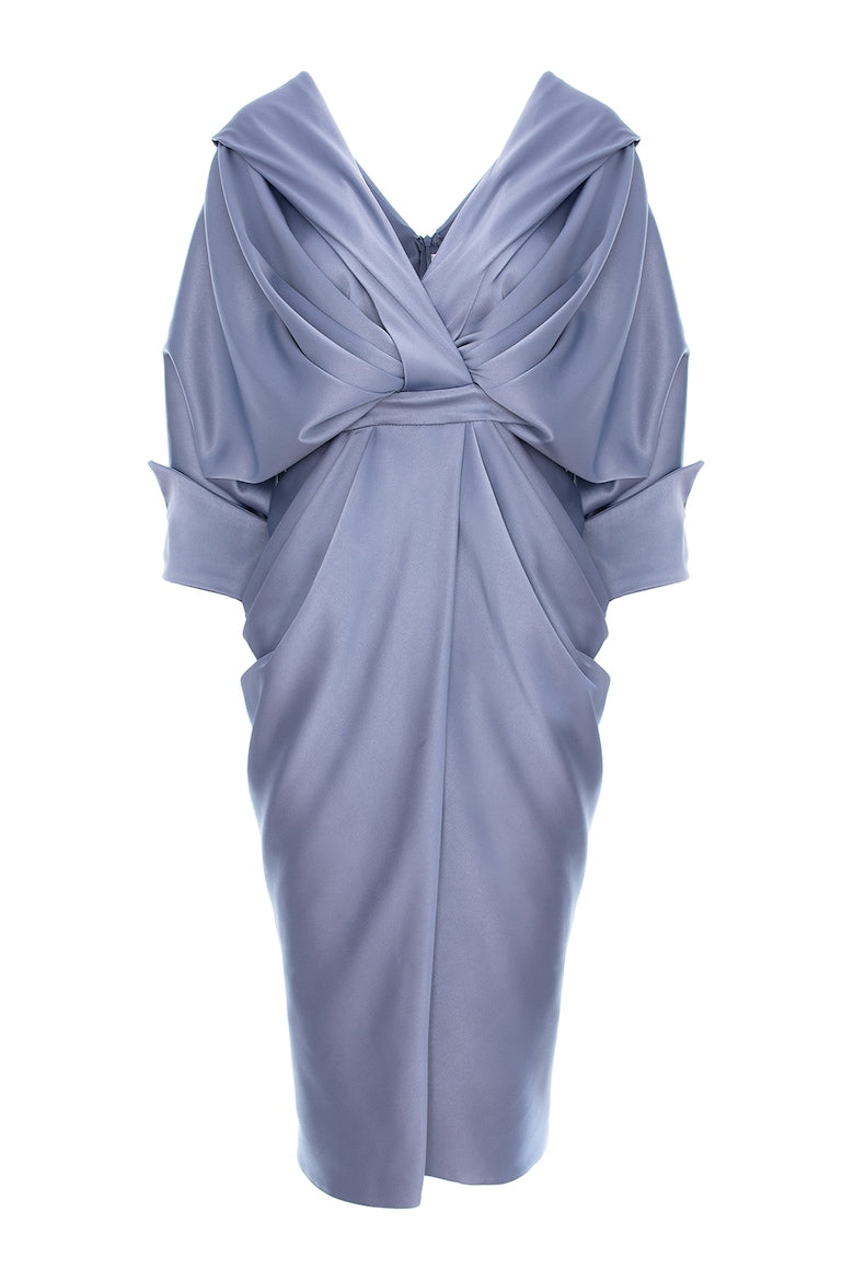 Off-the-Shoulder Dress with Draped Design, Ash Grey 4