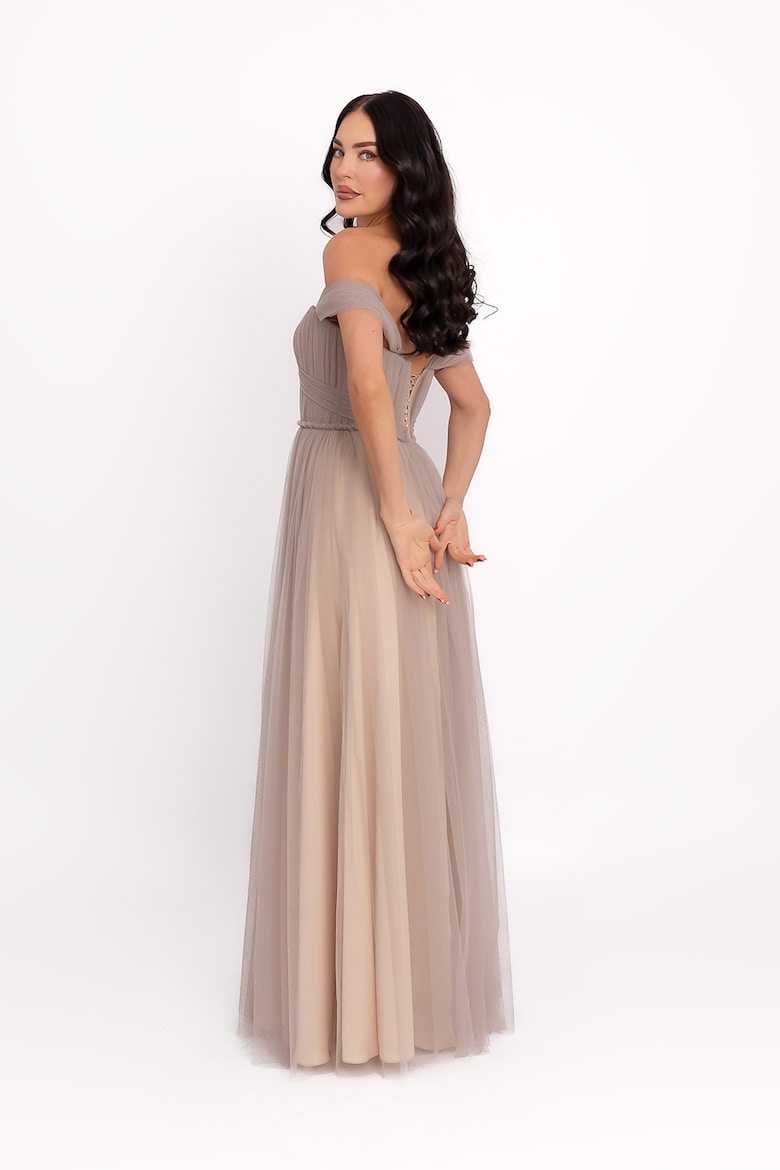 Maxi Dress with Off-the-Shoulder Neckline, Greige 2