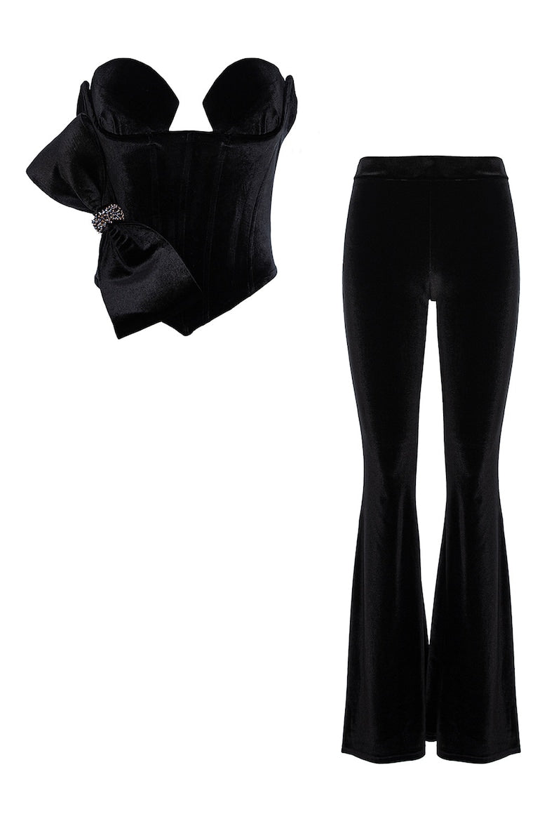 Velvet Four-Piece Set: Dress, Trousers, Top and Skirt, Black 7