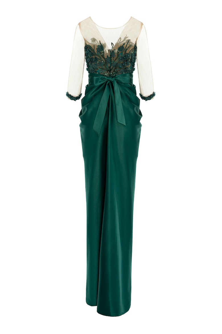 Long Satin Dress, English Green 5