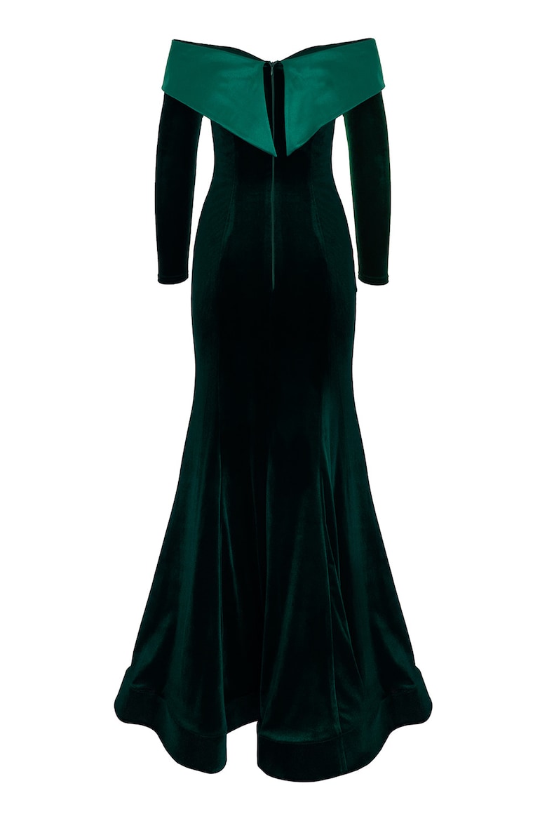 Velvet Dress with One-Shoulder Neckline, Sea Green 5