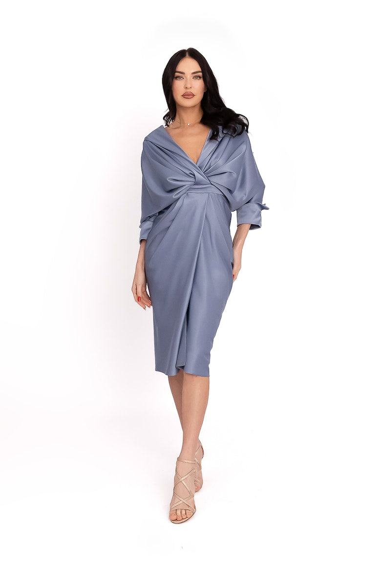 Off-the-Shoulder Dress with Draped Design, Ash Grey 2