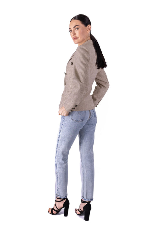 Double-Breasted Wool Blazer, Dark Beige 2