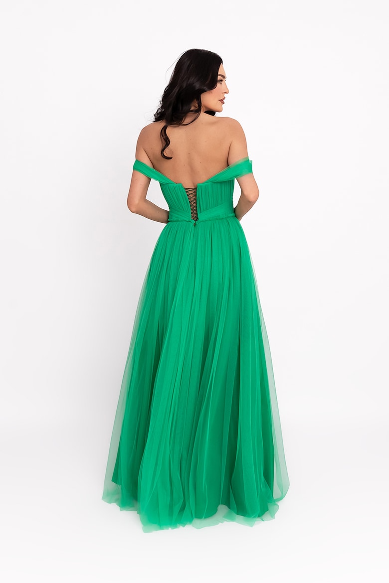Maxi Dress with Off-the-Shoulder Neckline, Green 3