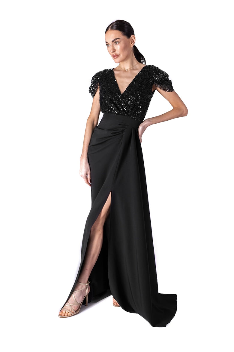 Maxi Dress with Side Slit, Black 2