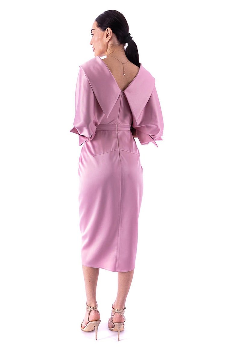 Draped Midi Dress with Three-Quarter Sleeves, Candy Pink 3