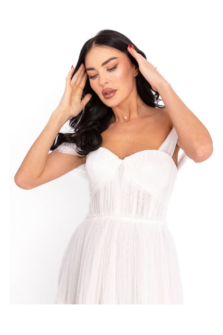 Midi Dress with Off-the-Shoulder Neckline, White 2