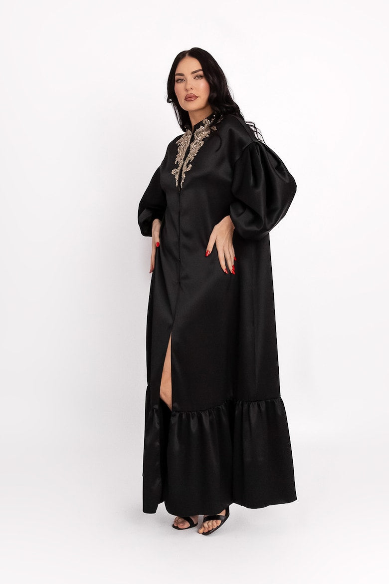 Kaftan Dress with Satin Finish, Black 2