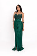 Long Satin Dress, English Green