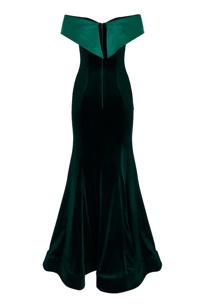 Velvet Dress with One-Shoulder Neckline, Sea Green 4