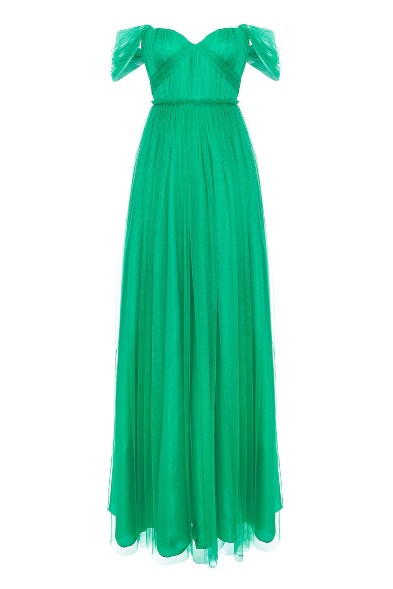 Maxi Dress with Off-the-Shoulder Neckline, Green 4