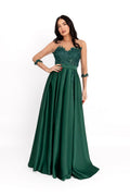 Satin Dress with Tulle Inserts, English Green