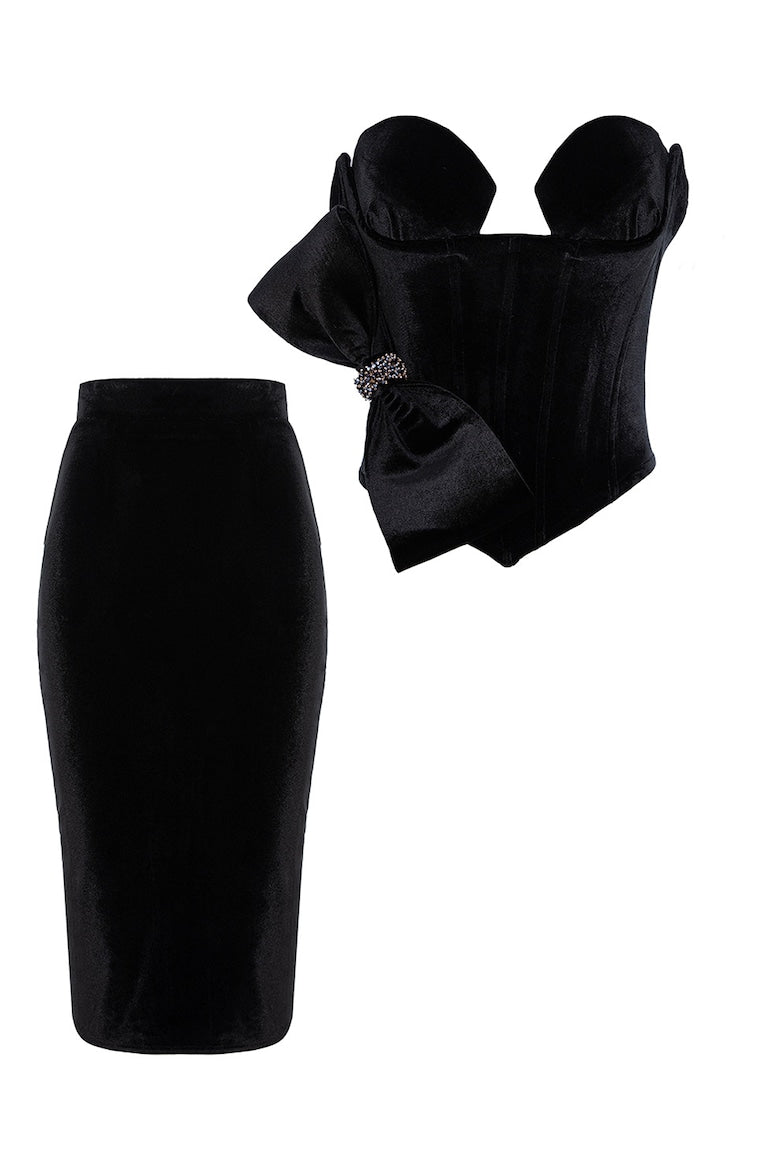 Velvet Four-Piece Set: Dress, Trousers, Top and Skirt, Black 6