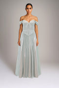 Maxi Dress with Off-the-Shoulder Neckline, Ice Blue