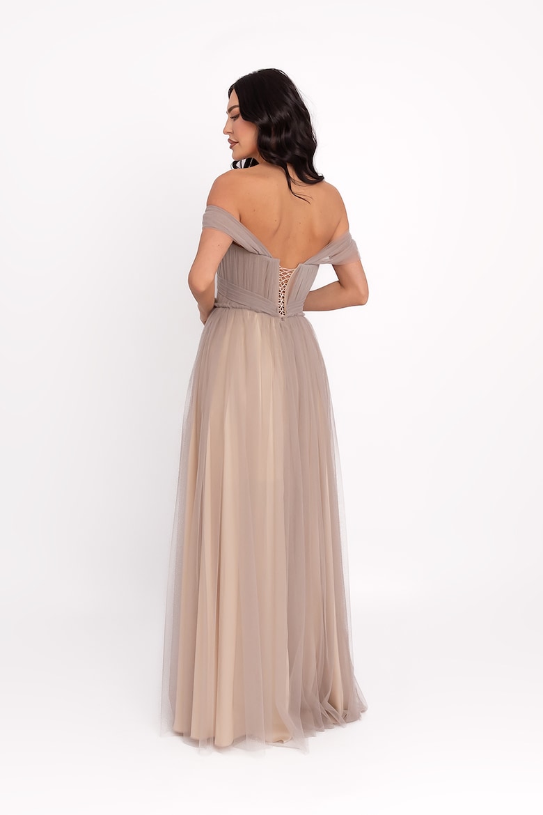 Maxi Dress with Off-the-Shoulder Neckline, Greige 3