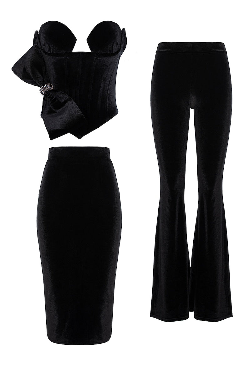 Velvet Four-Piece Set: Dress, Trousers, Top and Skirt, Black 5