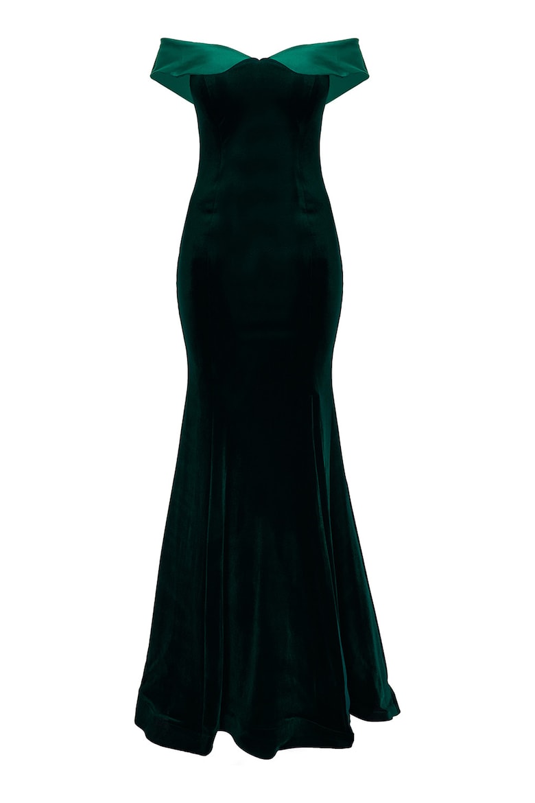 Velvet Dress with One-Shoulder Neckline, Sea Green 2