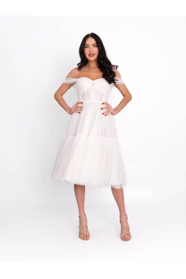 Midi Dress with Off-the-Shoulder Neckline, White 5