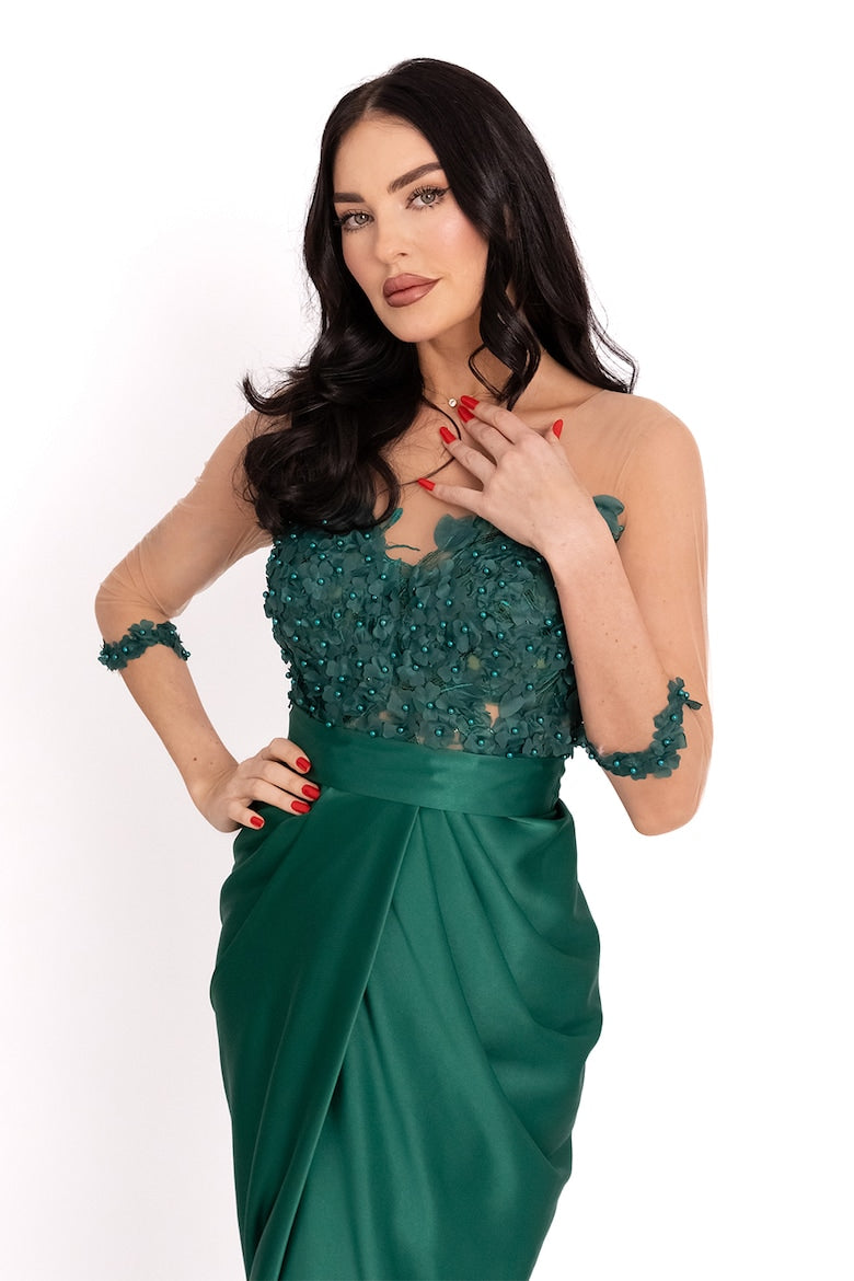 Long Satin Dress, English Green 2