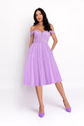 A-Line Midi Dress with Off-the-Shoulder Straps, Lilac