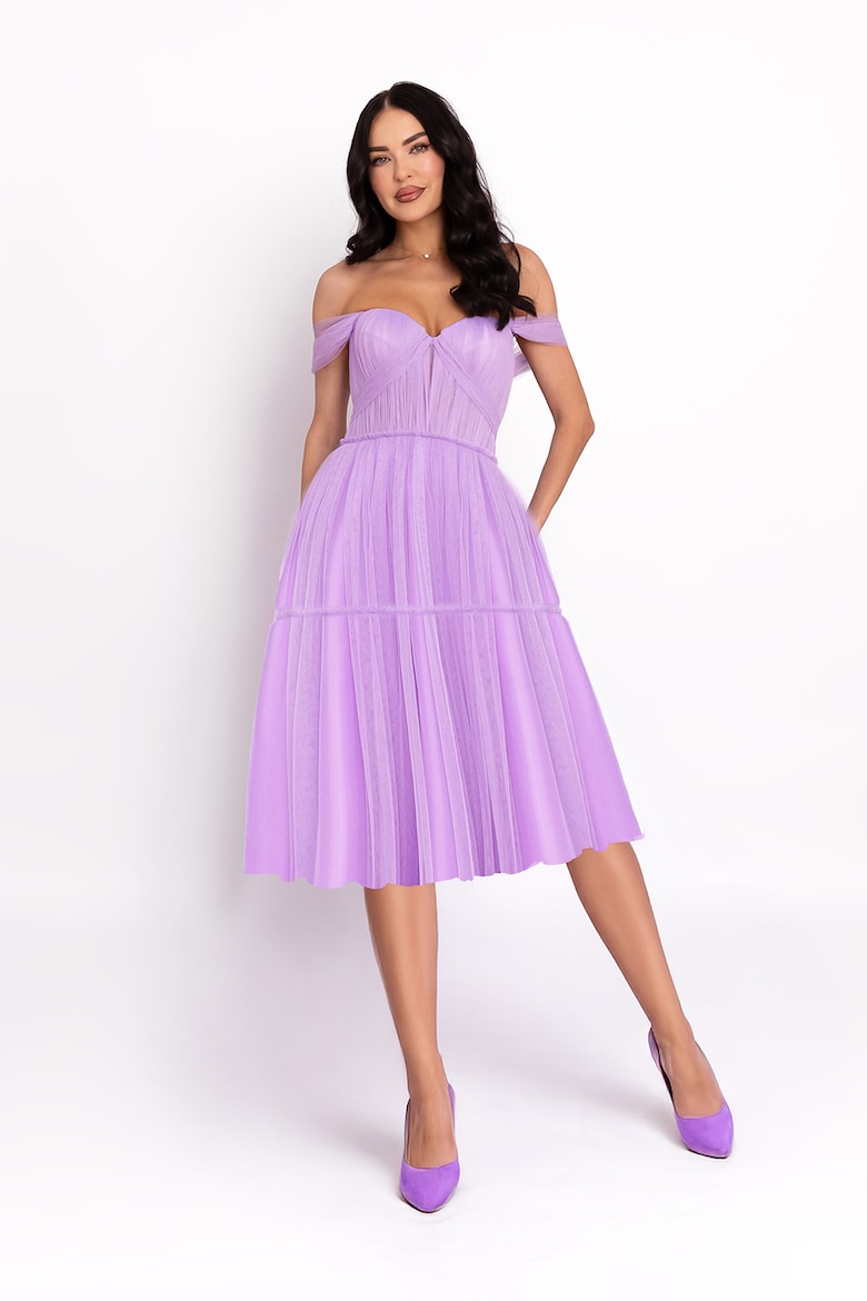 A-Line Midi Dress with Off-the-Shoulder Straps, Lilac