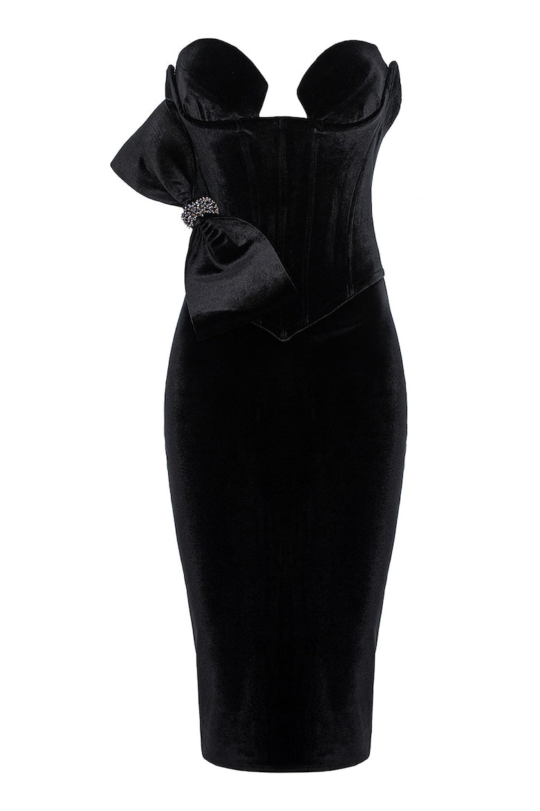 Velvet Four-Piece Set: Dress, Trousers, Top and Skirt, Black 4