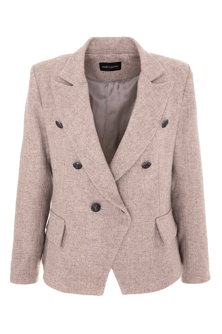 Double-Breasted Wool Blazer, Dark Beige 3
