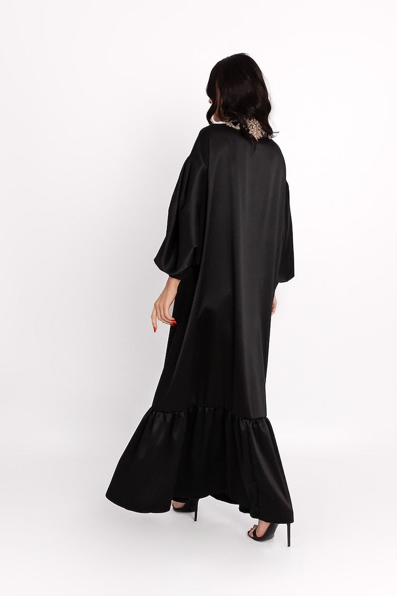 Kaftan Dress with Satin Finish, Black 4