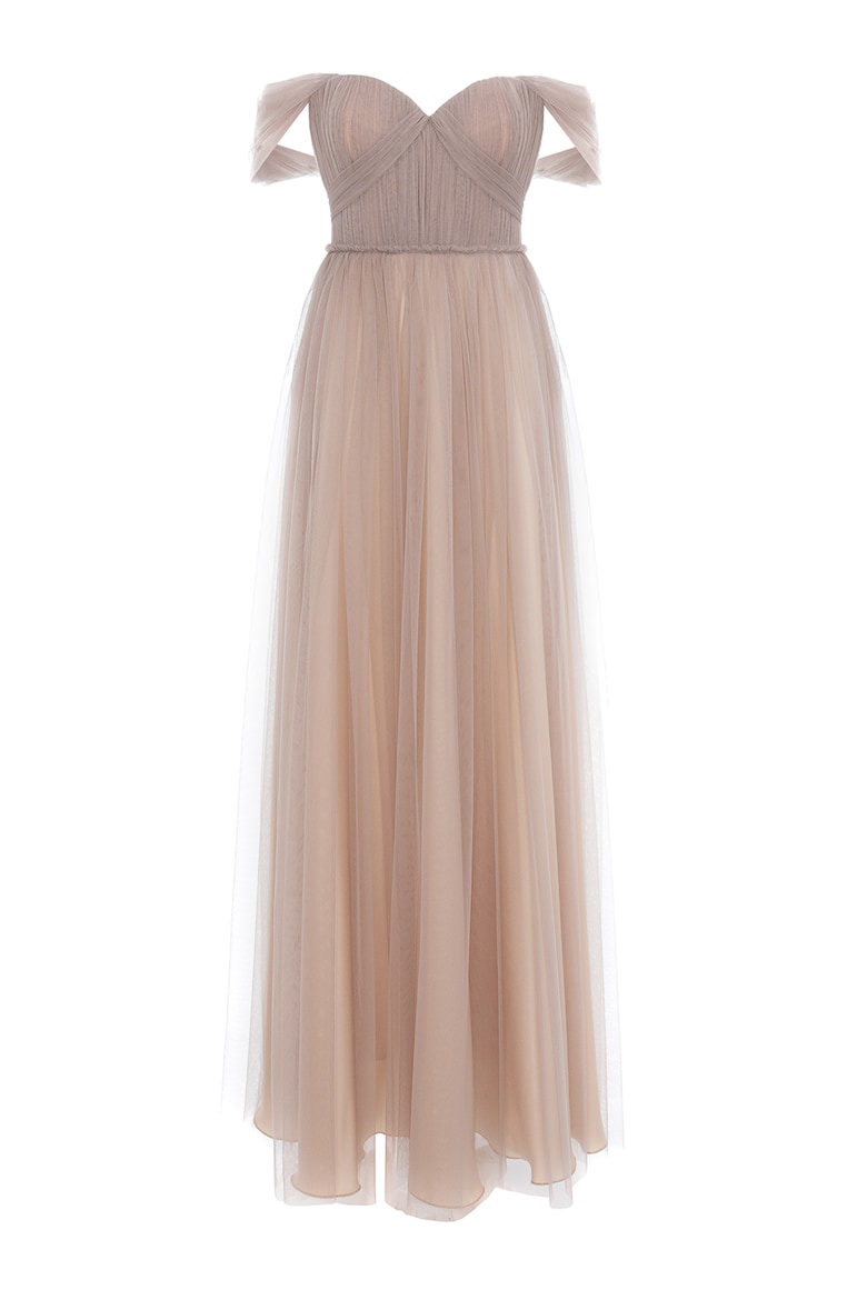 Maxi Dress with Off-the-Shoulder Neckline, Greige 4