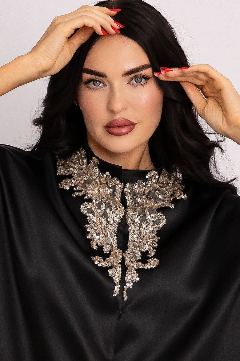 Kaftan Dress with Satin Finish, Black 6