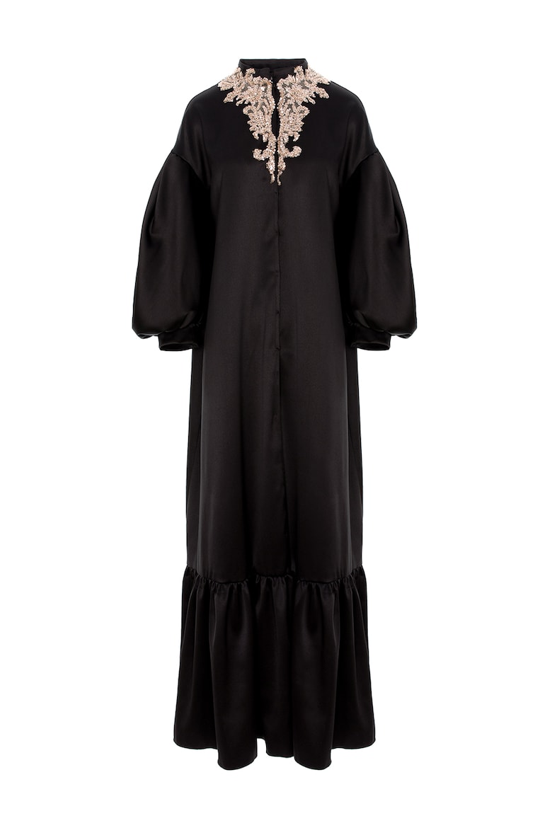 Kaftan Dress with Satin Finish, Black 7