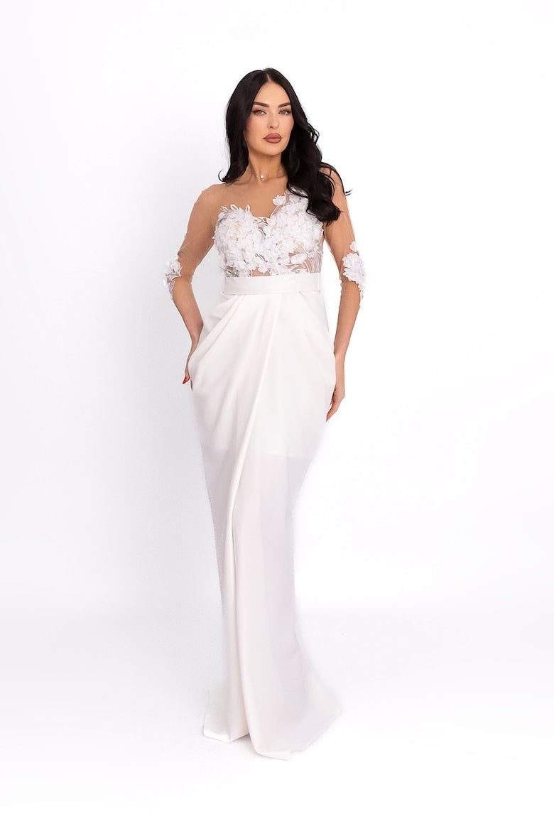 Bridal Dress with Floral Details, Optic White