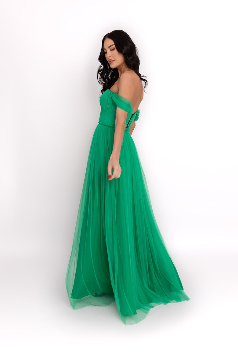 Maxi Dress with Off-the-Shoulder Neckline, Green 2