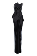 Fitted Long Dress with Satin Finish and Appliqués, Black