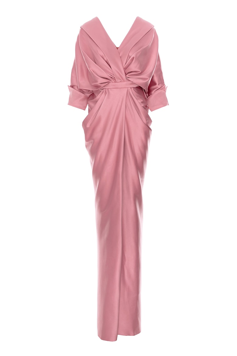 Draped Dress with Front Slit, Dusty Pink
