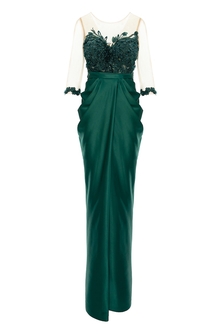 Long Satin Dress, English Green 4