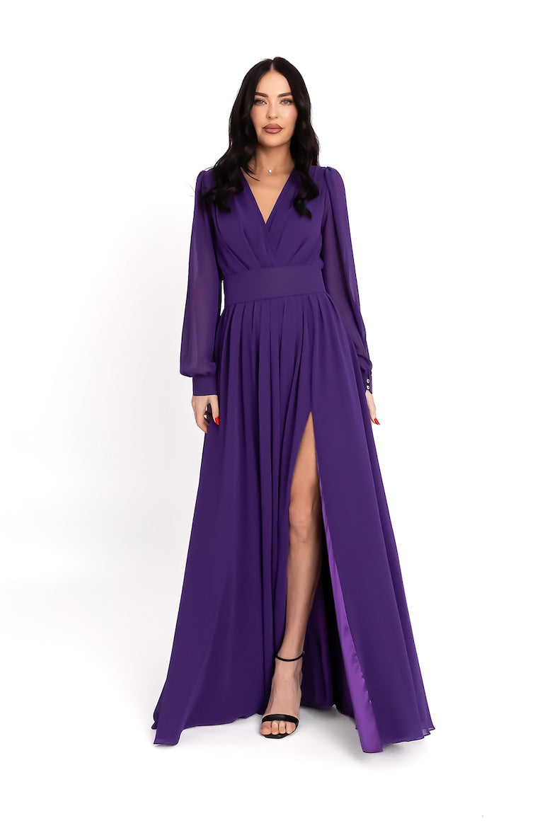 Maxi Dress with V-Neckline and Slit, Violet 4