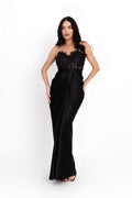 Maxi Dress with Floral Appliqués, Black