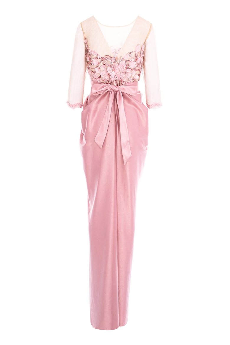 Satin Dress with Floral Detail, Pastel Pink 6