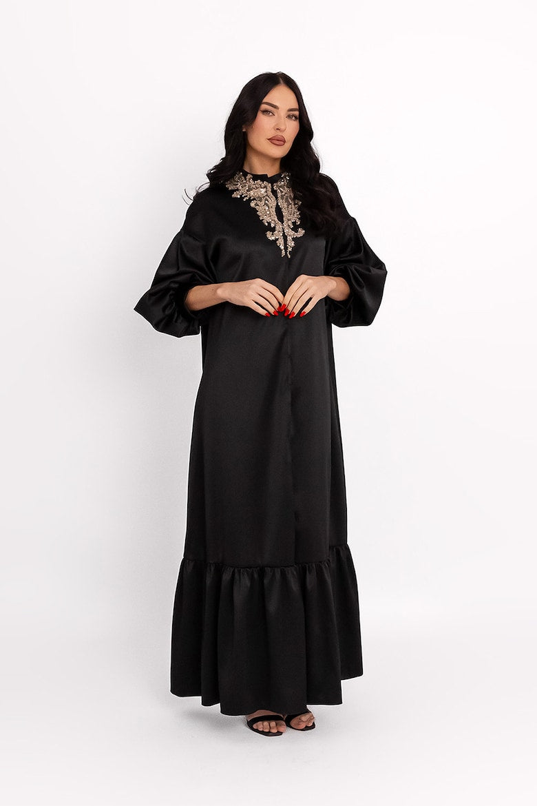 Kaftan Dress with Satin Finish, Black