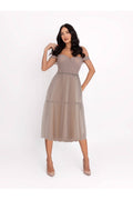 Midi Dress with Off-the-Shoulder Neckline, Grey