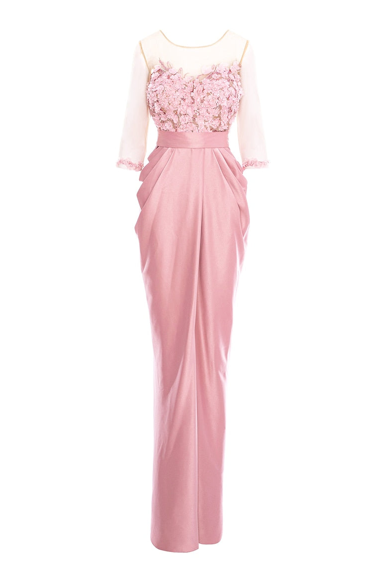 Satin Dress with Floral Detail, Pastel Pink 5