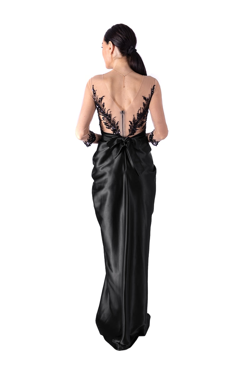 Maxi Dress with Mesh Panel, Black 3