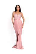 Satin Dress with Floral Detail, Pastel Pink